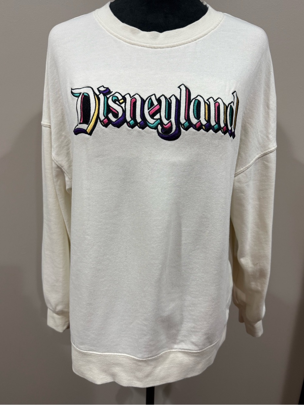 Disneyland Cream Embroidered Colorful Logo Crewneck Pullover Sweatshirt